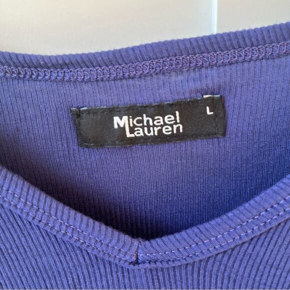Michael Lauren Navy Blue Kareem Draped V Neck Pocket Tee large NWT - Picture 3 of 5